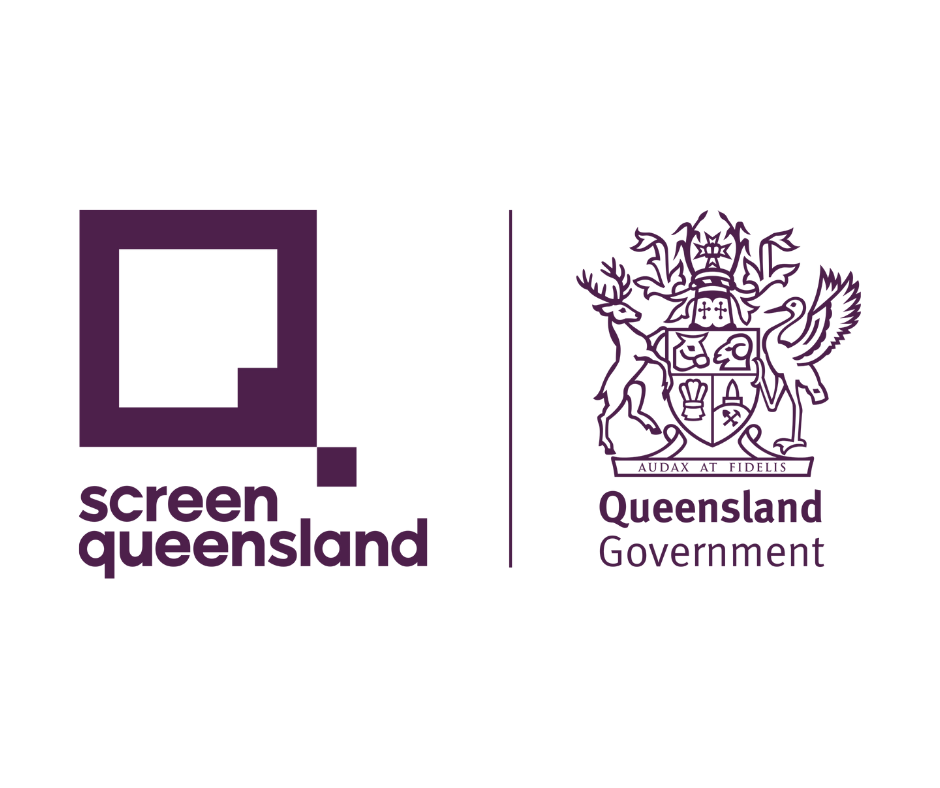 Logos of Screen Queensland and Queensland Government side by side, with the Queensland coat of arms.