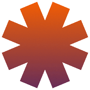 A stylized geometric design with an orange-to-purple gradient radiating outward in an eight-pointed star pattern.