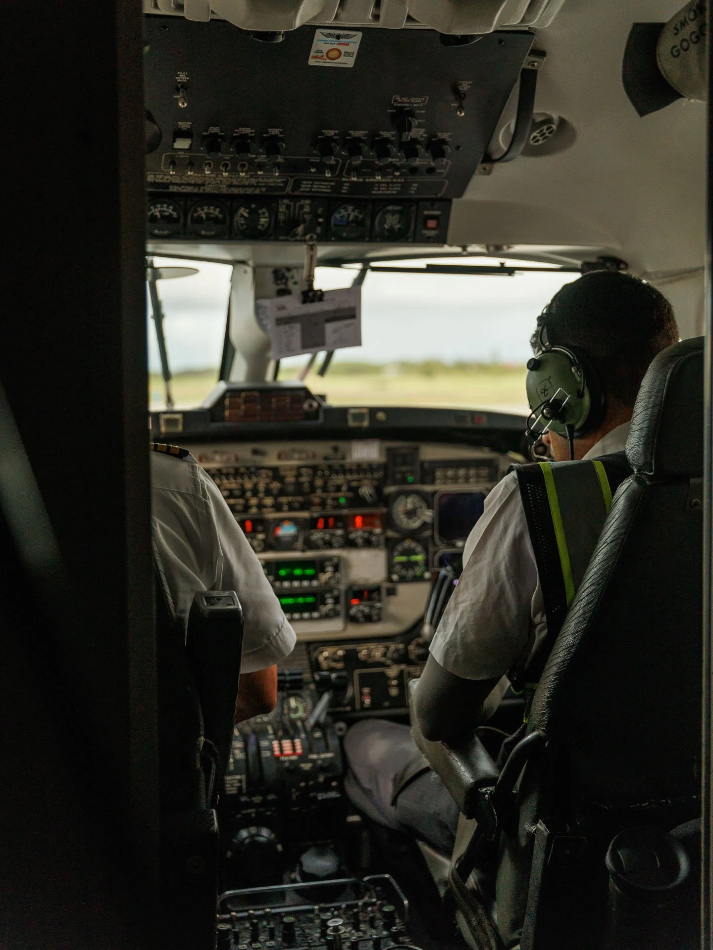 Pilots in the cockpit of a private, exclusive tour in the jungle of Guyana