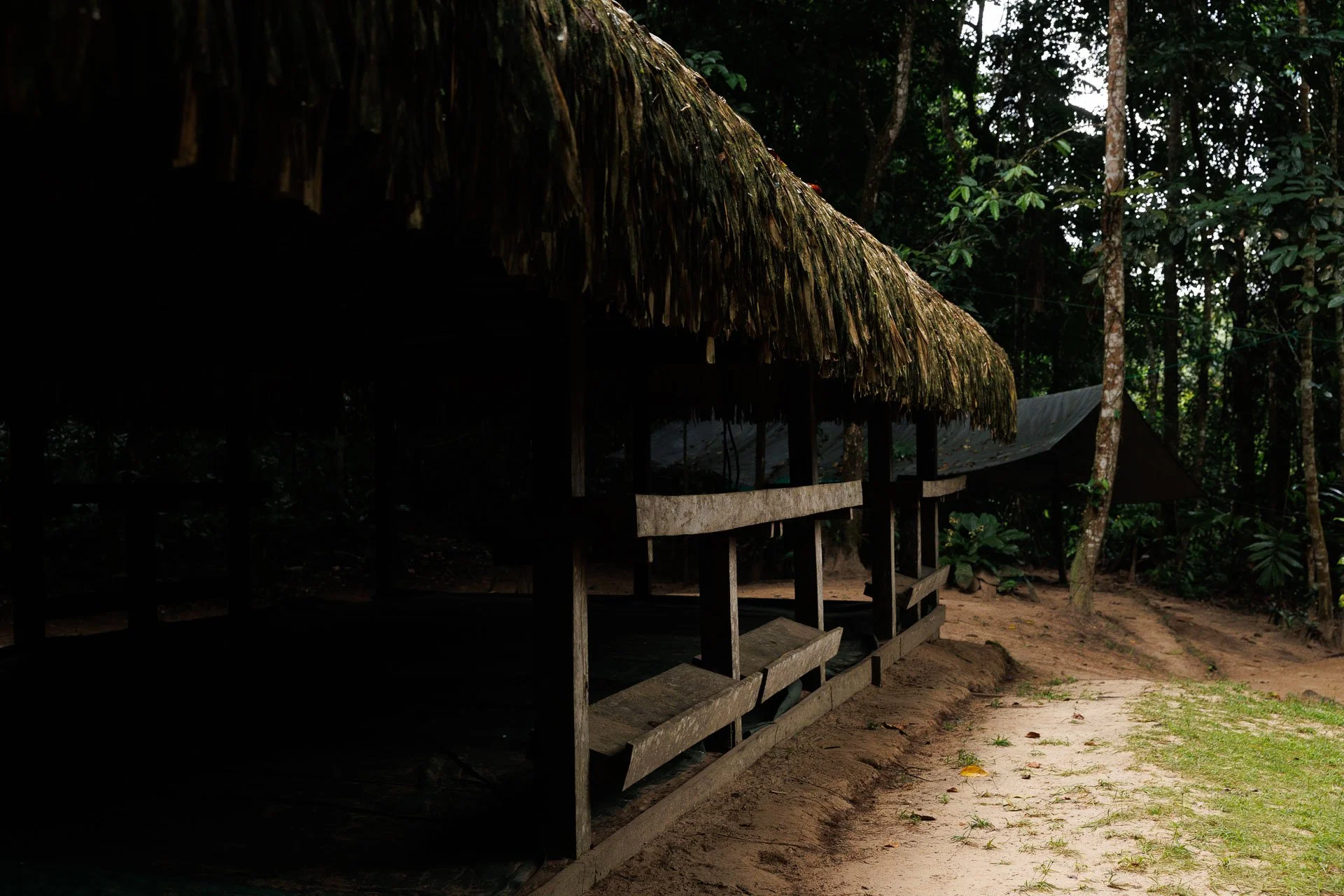 Remote jungle base camp in the Guyanese jungle