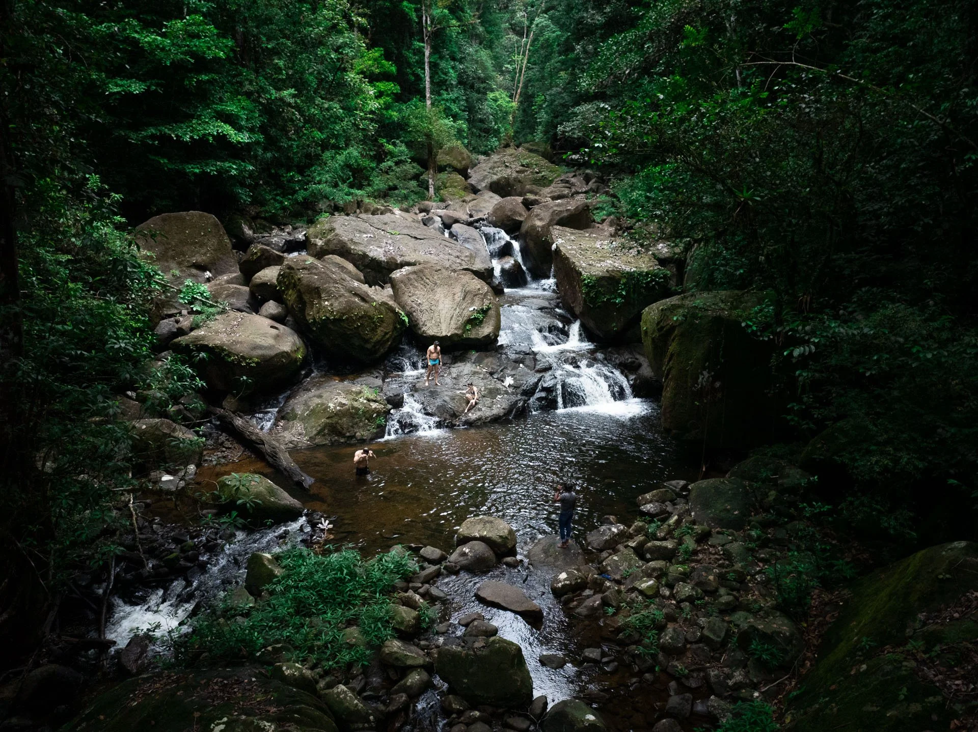 Wild swimming at a waterfall in an exclusive jungle camp in Guyana