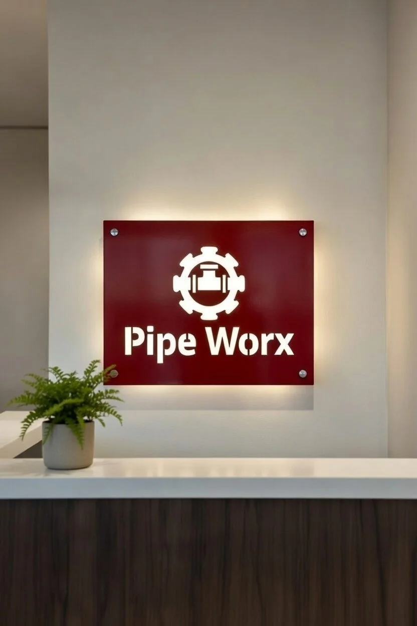 Company logo on metal sign with led backlight