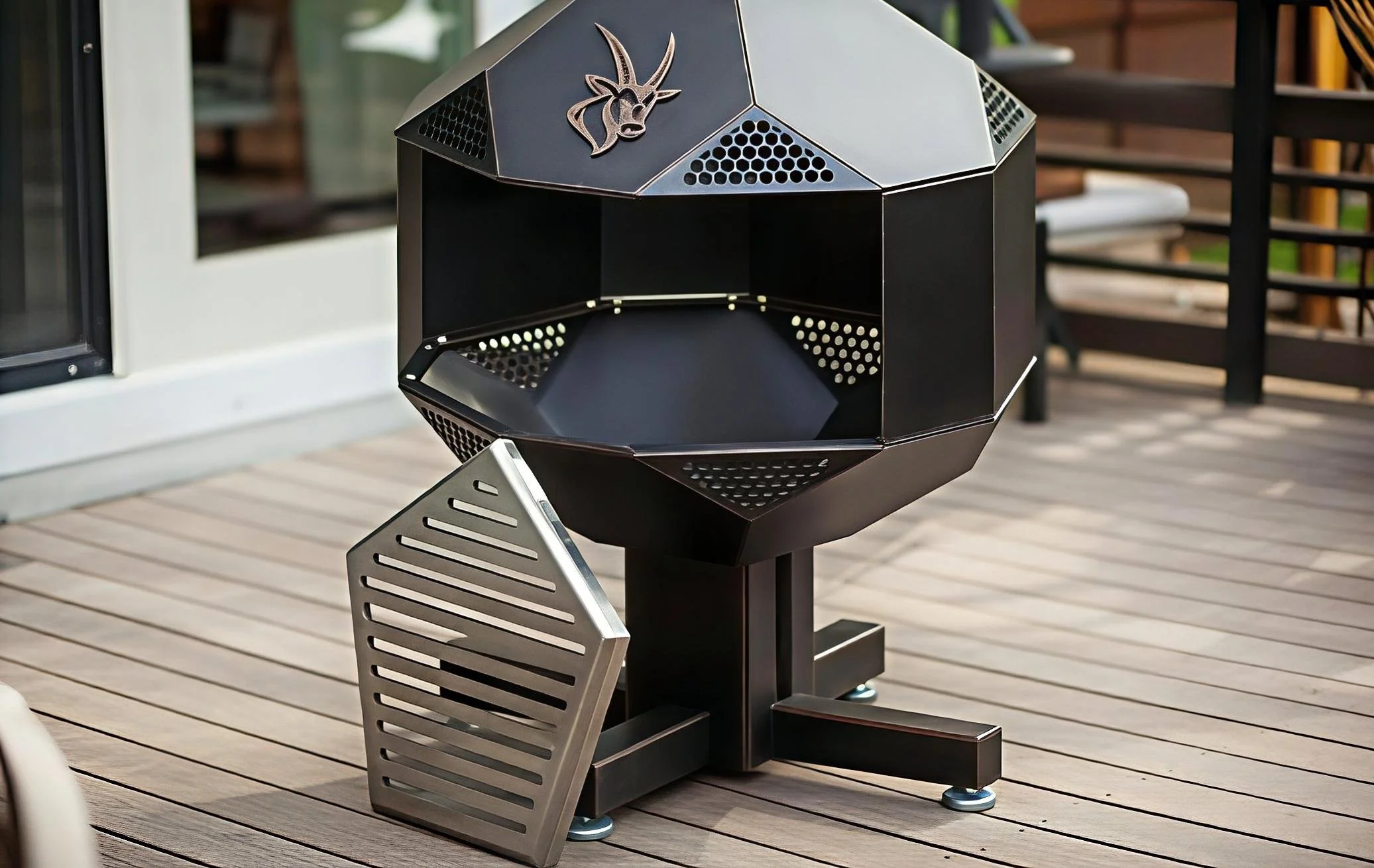 Stainless steel grid included for grilling with the chiminea