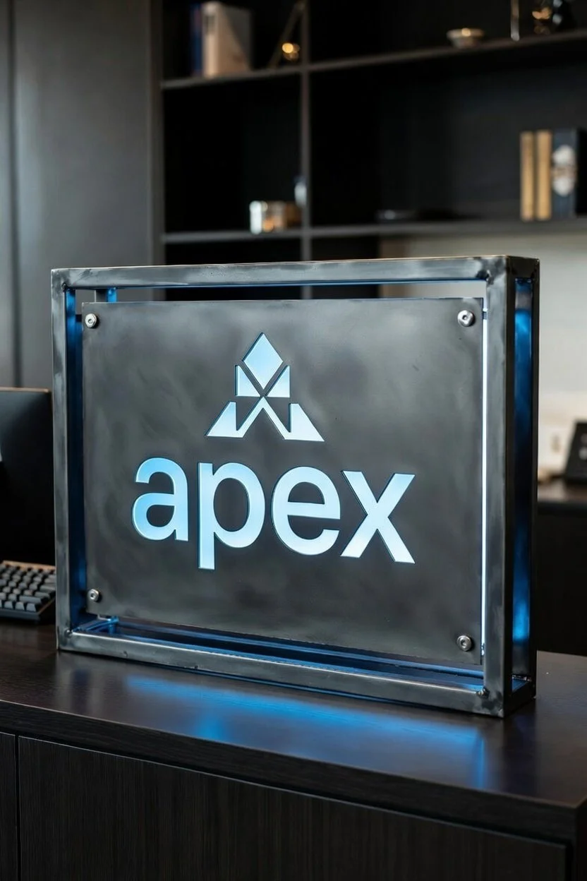 Custom metal business sign with logo and LED lights