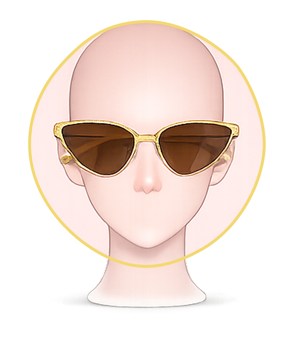 Óculos de sol de armação dourada e lentes castanhas em um manequim com cabeça calva