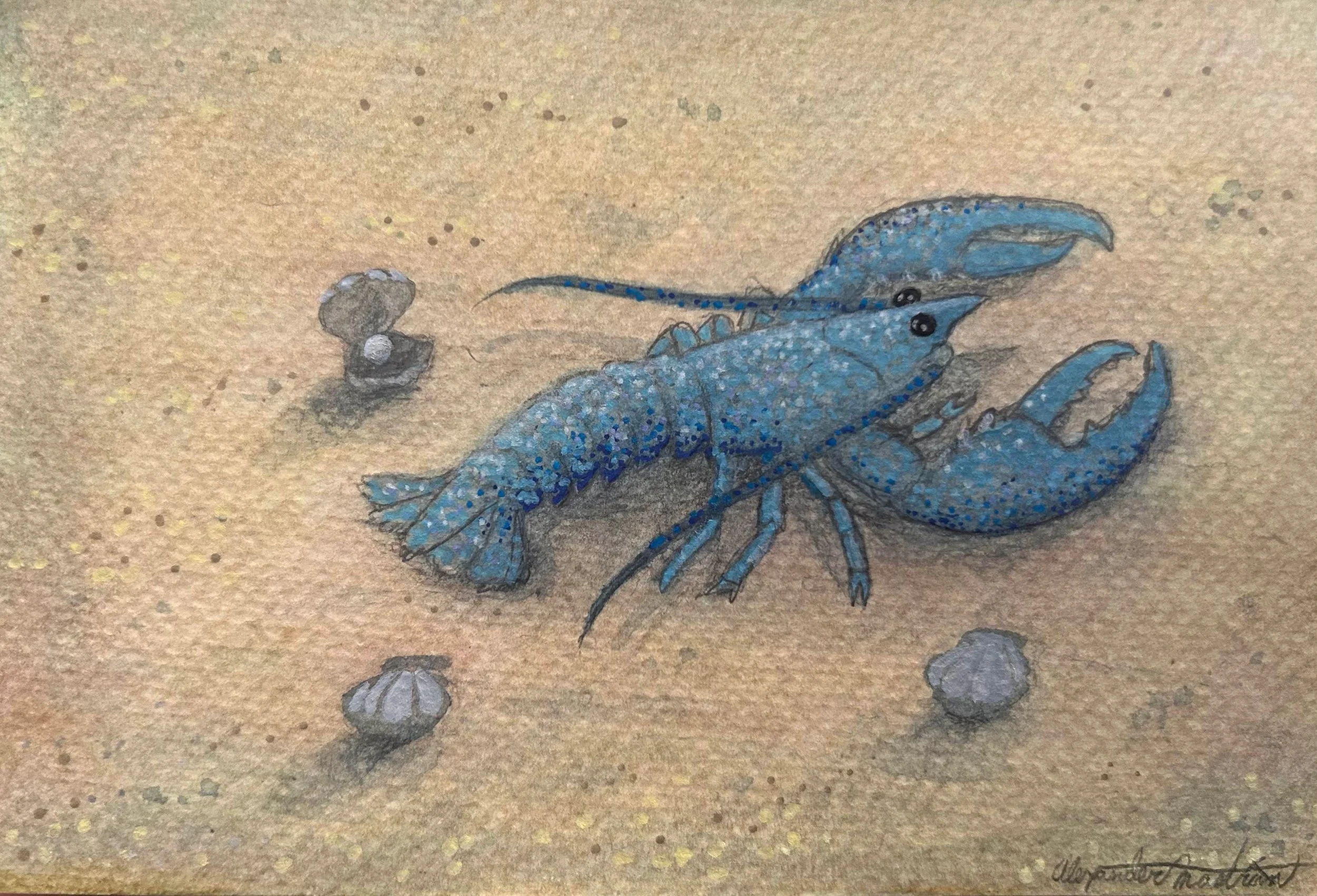 Blue-Lobster-1-Watercolor-Acrylic-Mixed-Media-©Alexander-Mastrian-2026-All-Rights-Reserved-Do-Not-Copy-Alter-Redistribute-without-Permission.JPG