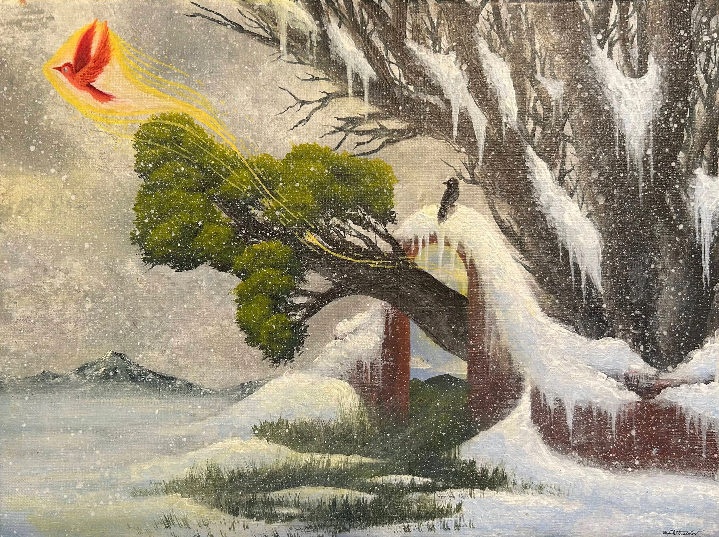 Enter-Spring-Pheonix-Crow-Portal-Snow-Acrylic-Media-©Alexander-Mastrian-2026-All-Rights-Reserved-Do-Not-Copy-Alter-Redistribute-without-Permission.JPG