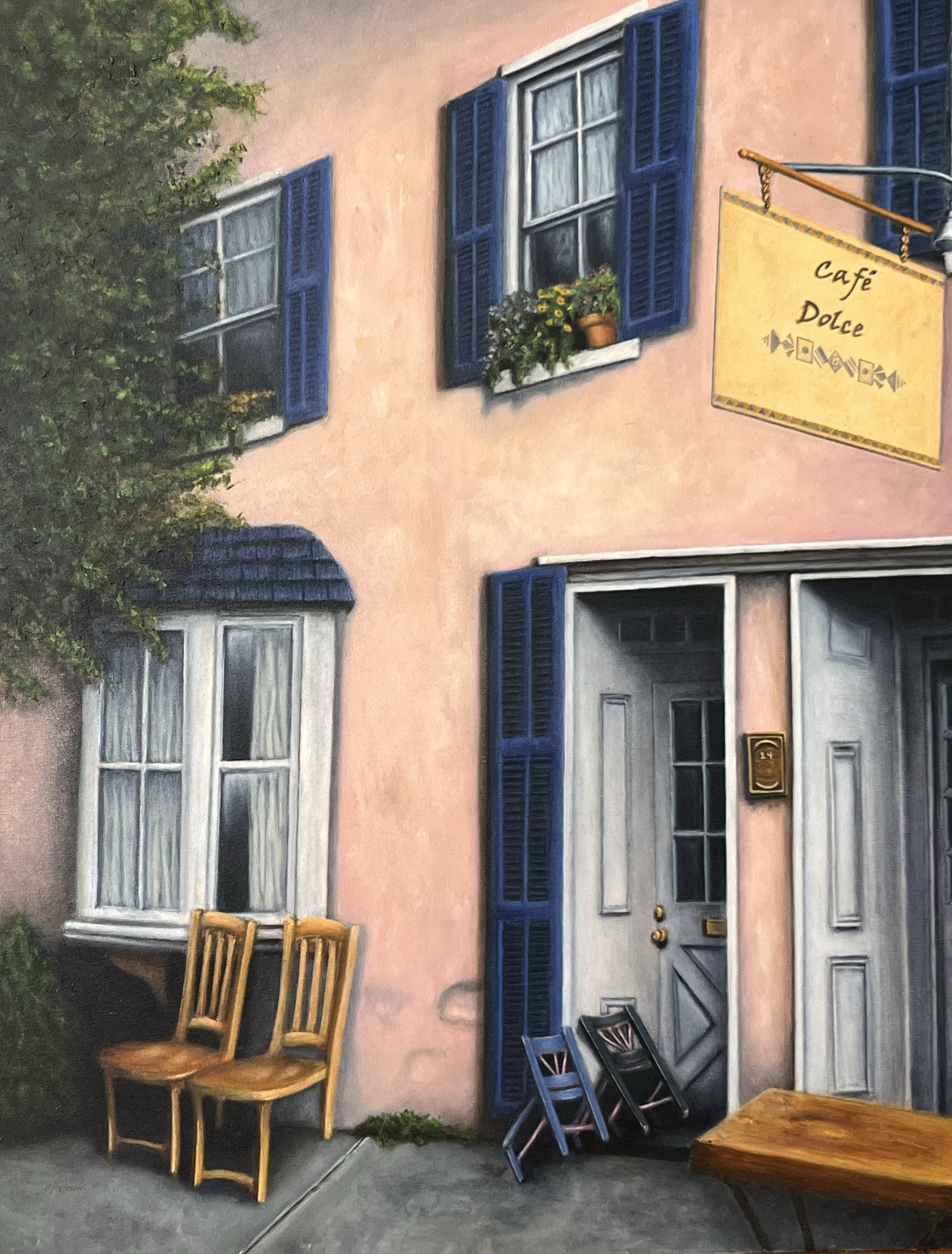 "Pink Cafe" Oil Painting by Isabella Mastroianni
