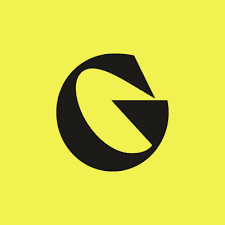 Black G-shaped logo on yellow background