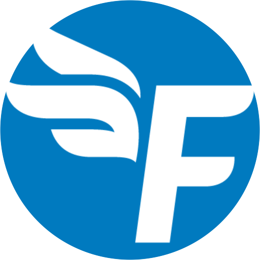 Blue circular logo with a stylized white wing and the letters 'SF' in white.