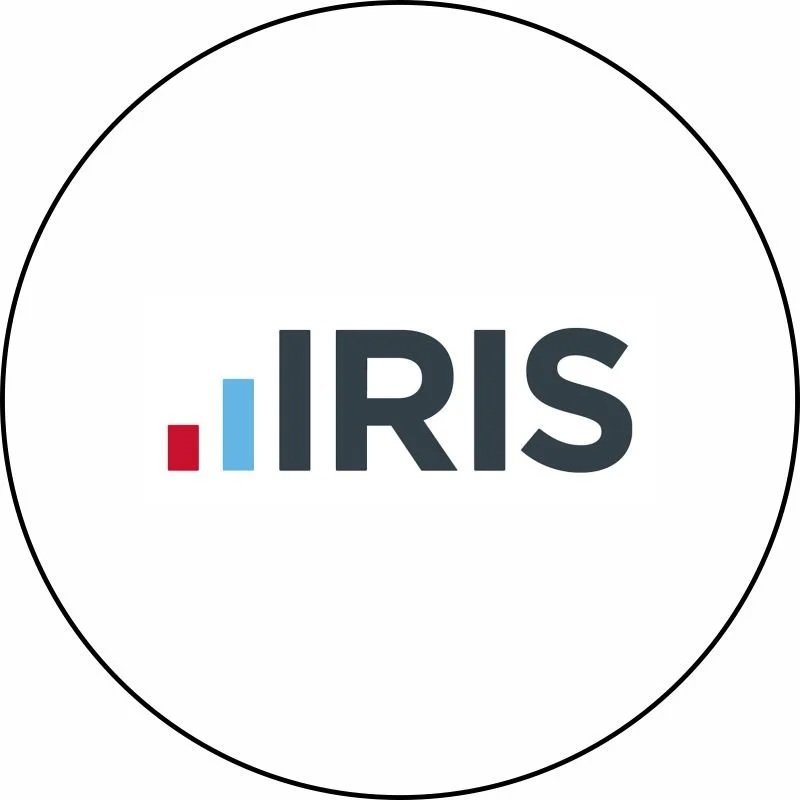IRIS logo with a red, blue, and black bar graph design.