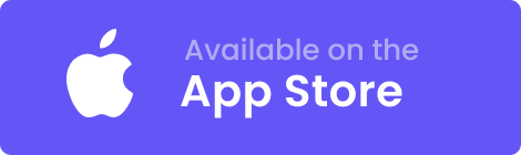 Apple-logo og tekst 'Available on the App Store' på en blå bakgrunn.