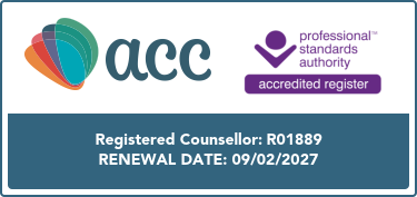 ACC logo and Professional Standards Authority logo on a registration card for a registered counselor, with renewal date of 09/02/2027.