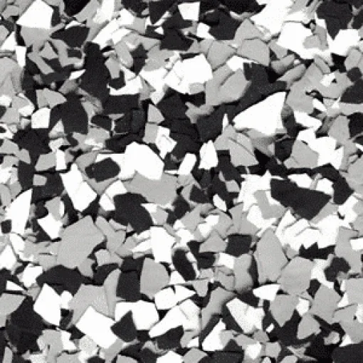 Gray, white, and black decorative epoxy floor flake blend
