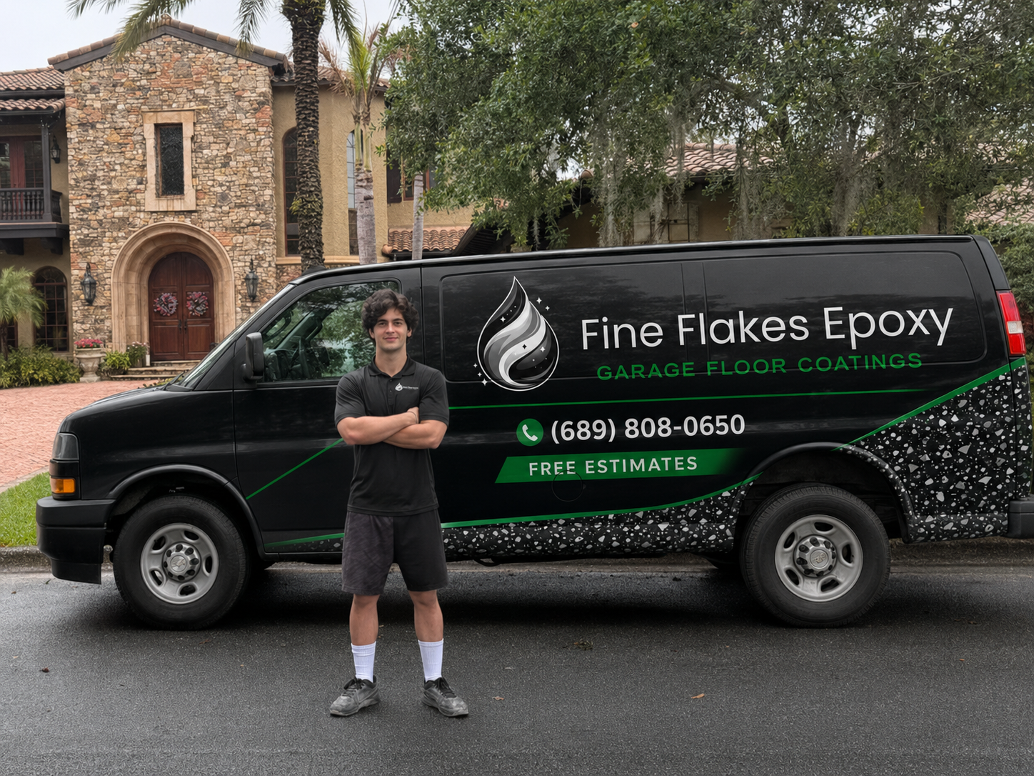 Fine Flakes Epoxy service van for garage floor coatings in Orlando, Florida