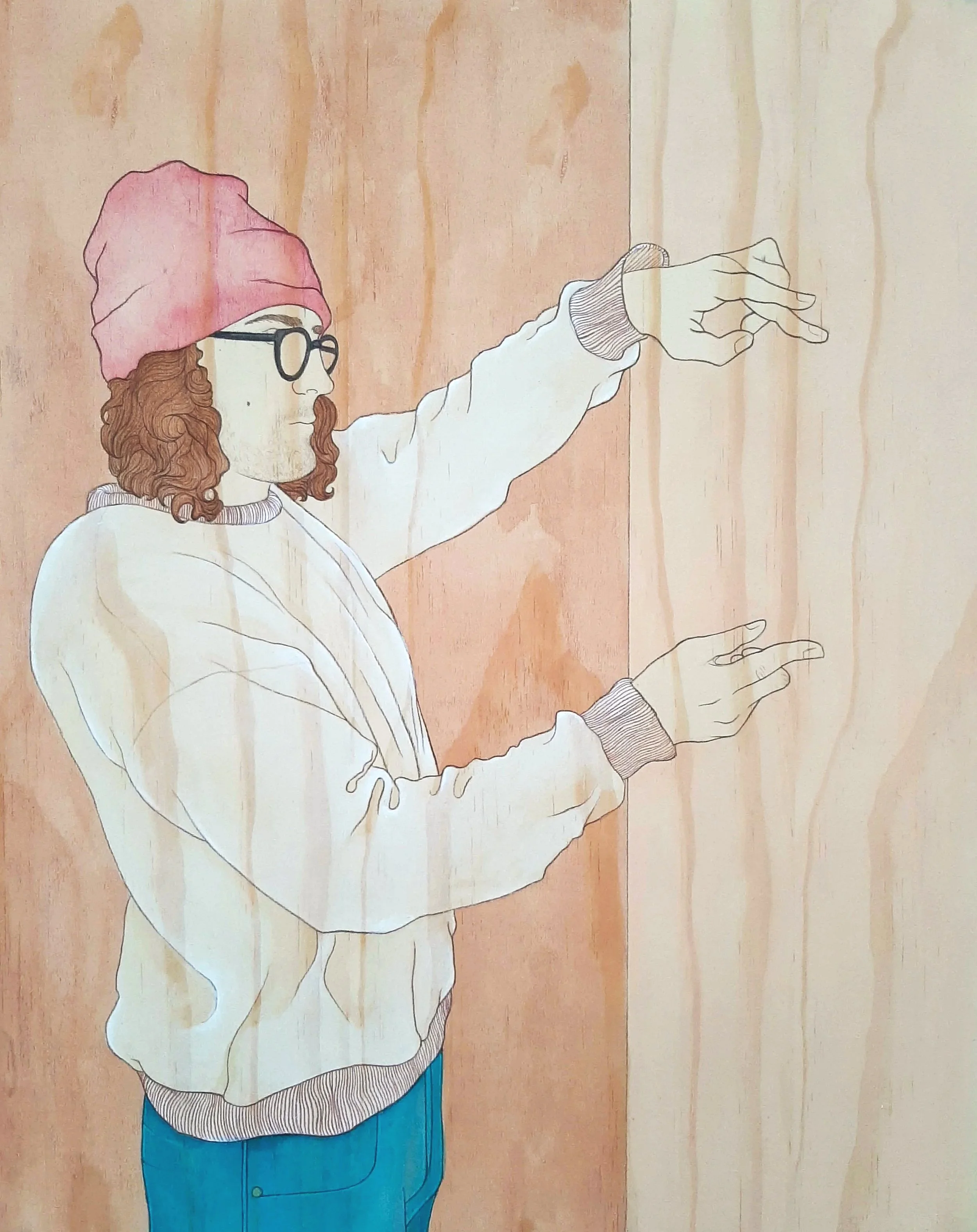 Still, 2024, Acrylic and coloured pencil on wood, 50.8 x 40.6cm, Part of the State Art Collection