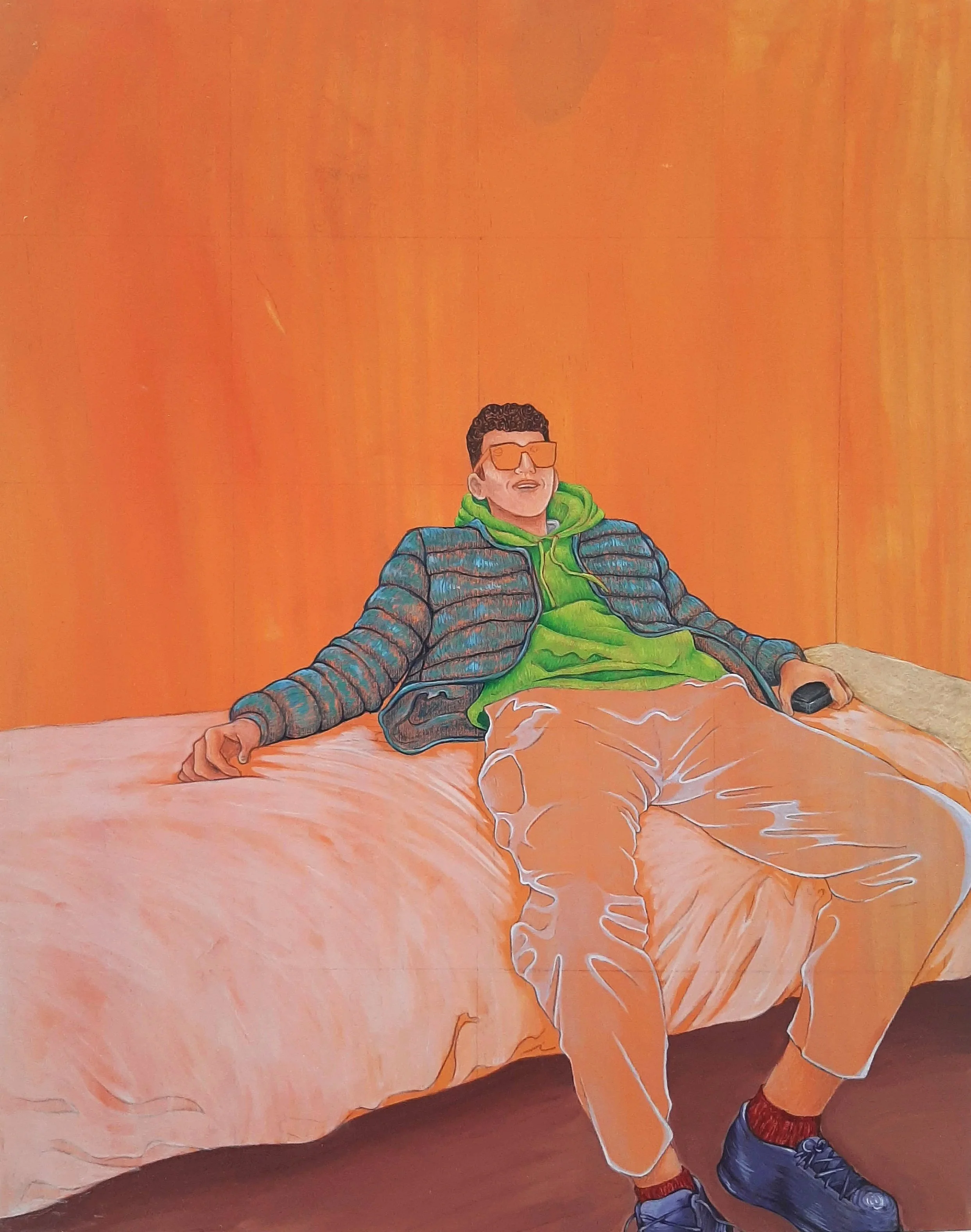 Languorous, 2024, Acrylic and coloured pencil on wood, 50.8 x 40.6cm