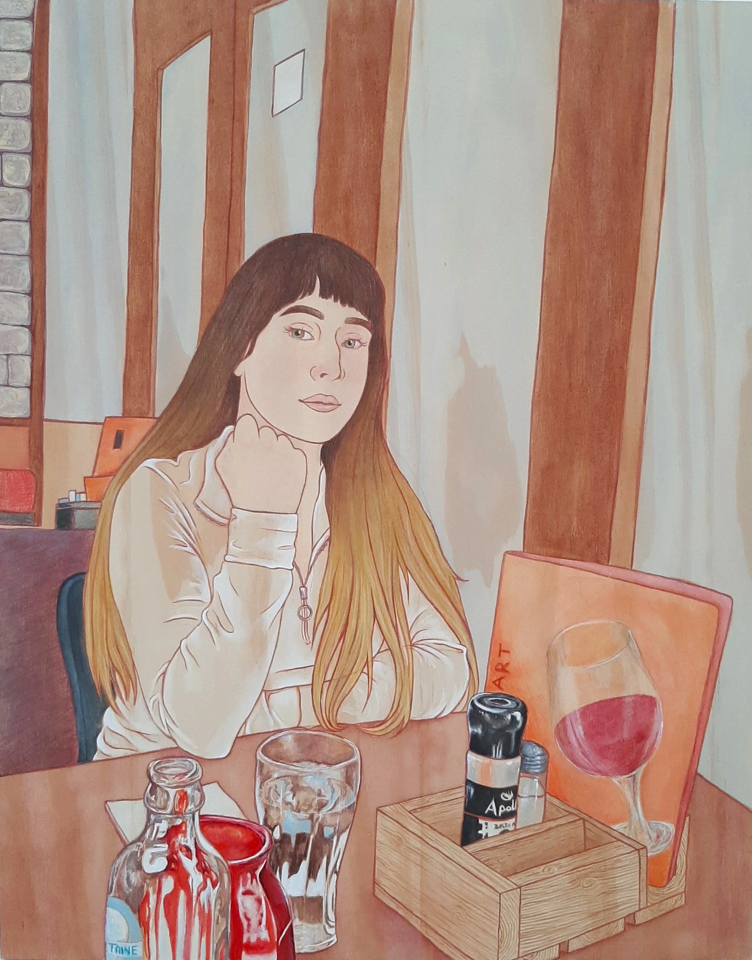 Across from You Too, 2024, Acrylic and coloured pencil on wood, 50.8 x 40.6cm, Part of the State Art Collection