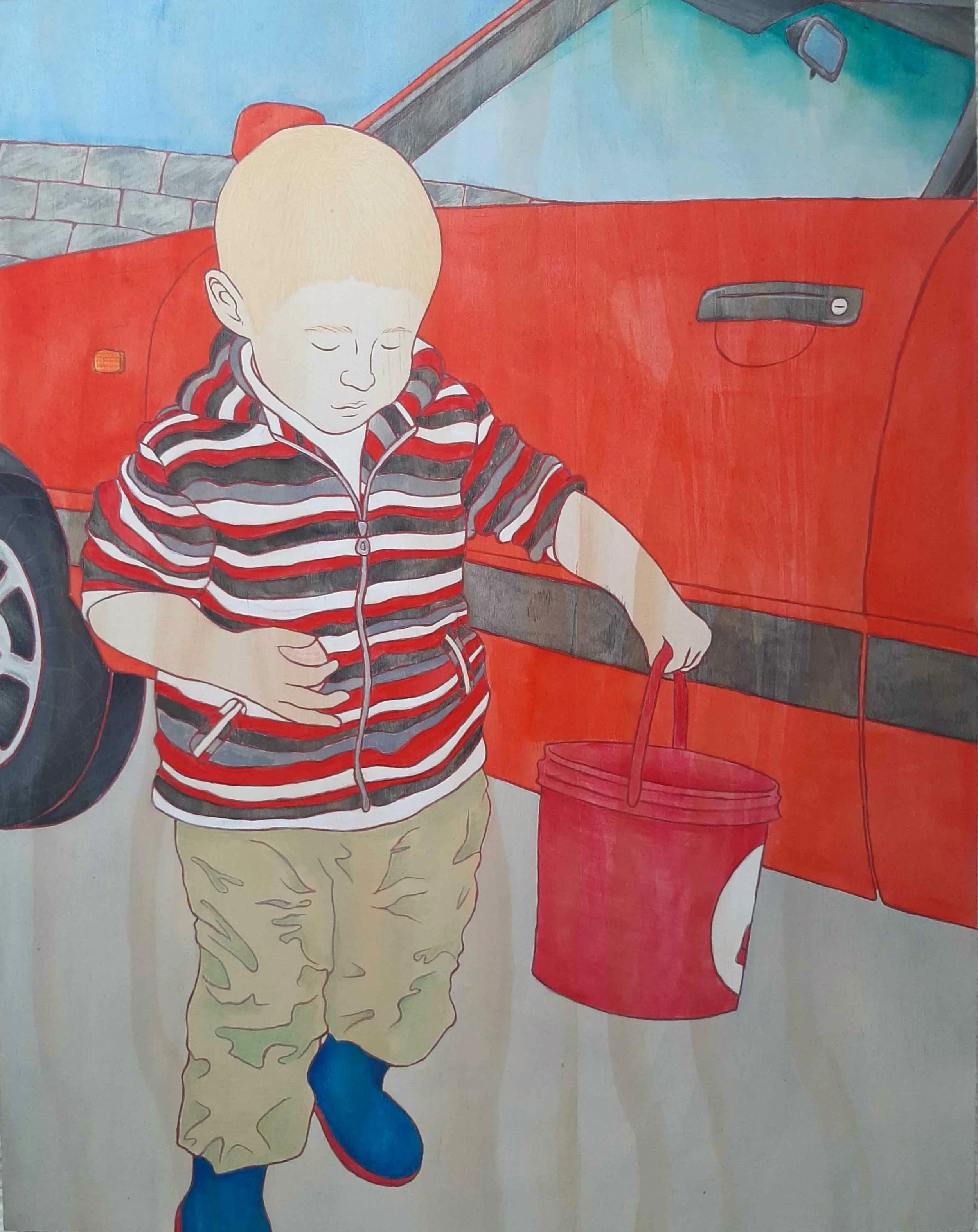 The Enthusiast, 2024, Acrylic and coloured pencil on wood, 50.8 x 40.6cm