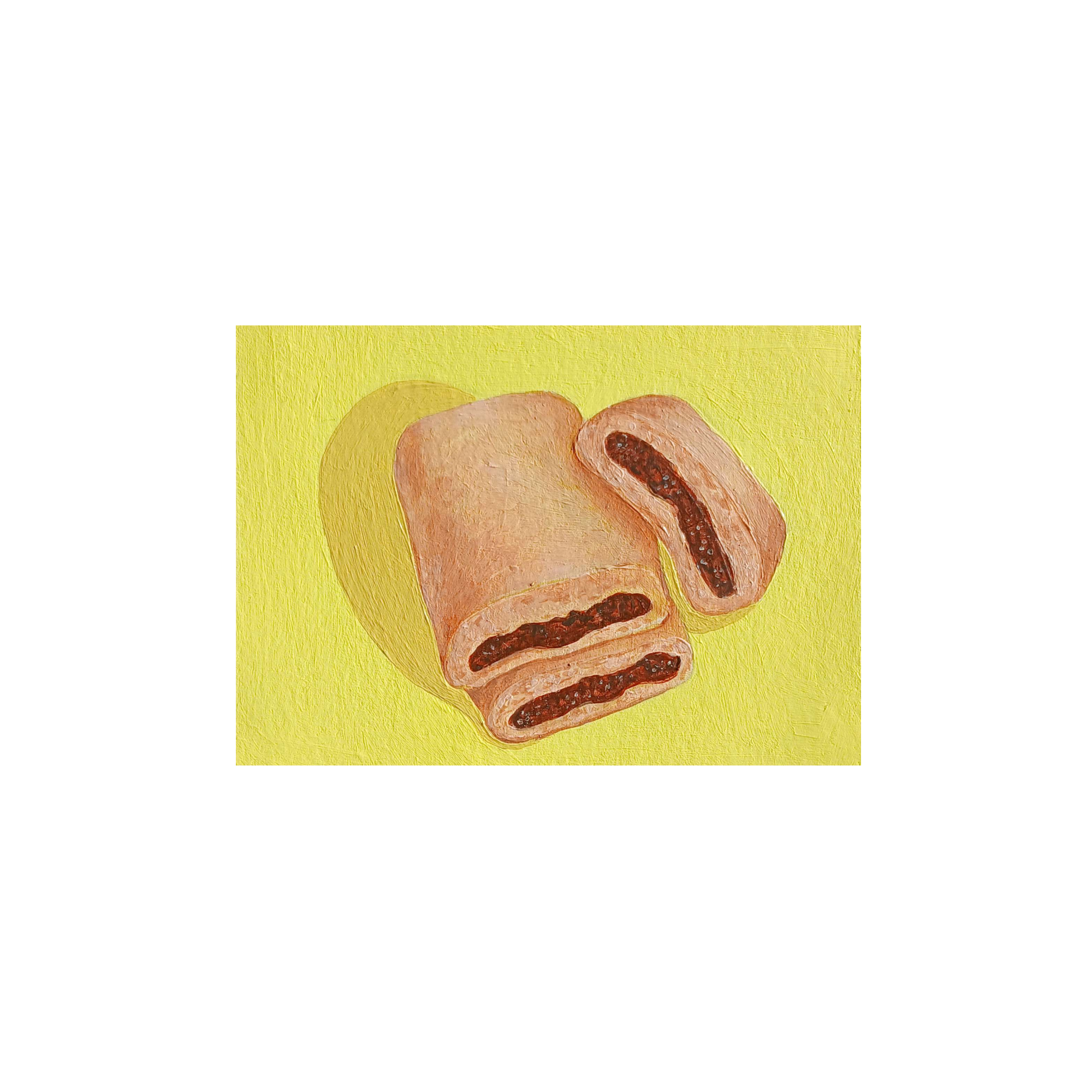 Fig Rolls ACEO, 2026, Acrylic and watercolour paint on mixed media paper, 6.4 x 8.9cm