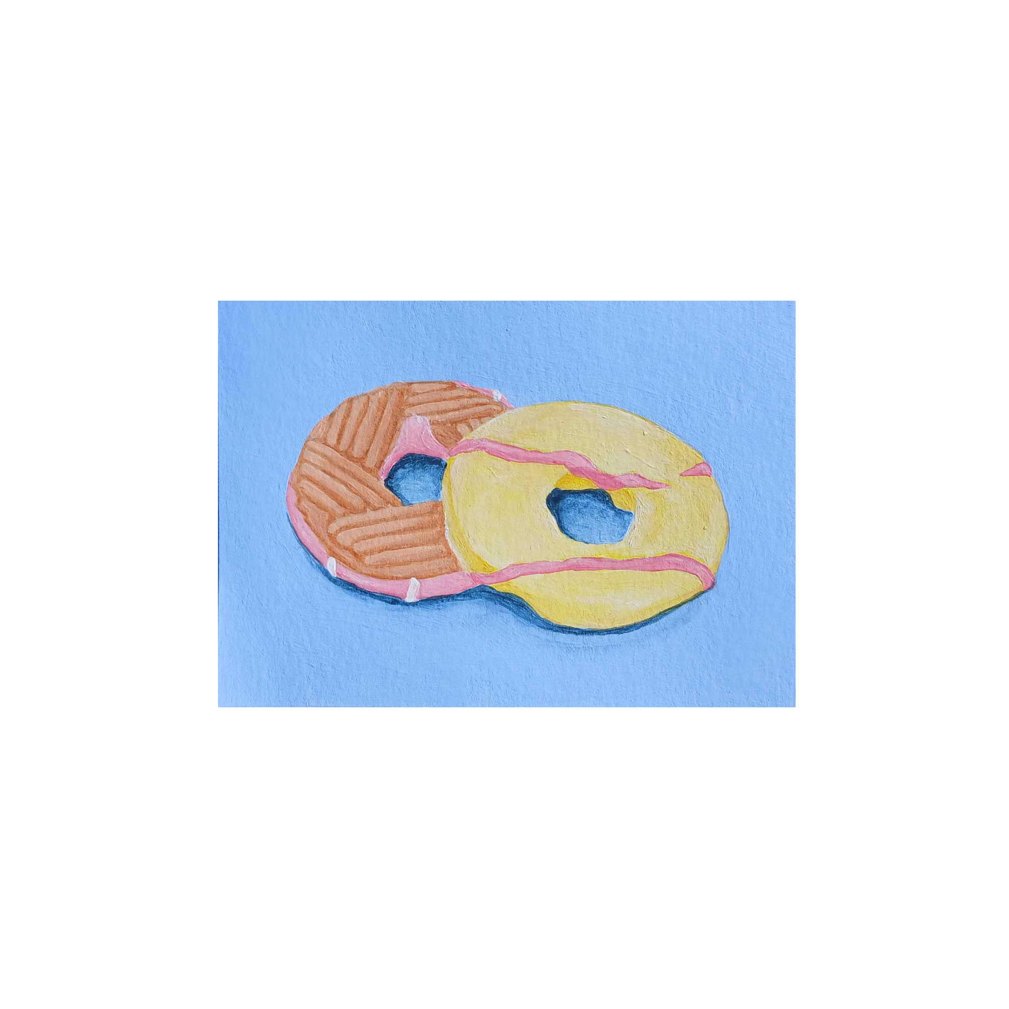 Party Rings ACEO, 2026, Acrylic and watercolour paint on mixed media paper, 6.4 x 8.9cm