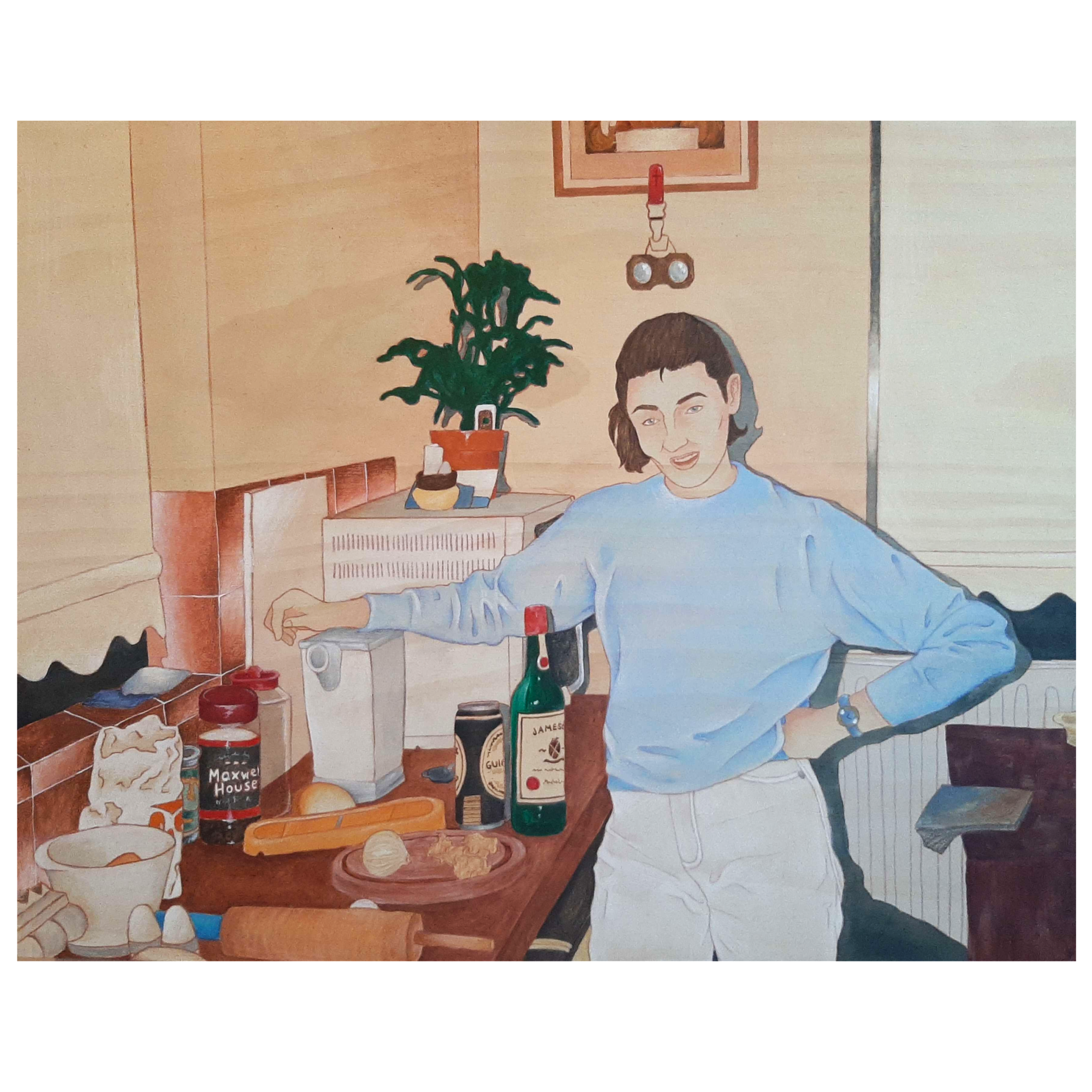 Simpler Times, 2025, Acrylic and colour pencil on wood, 50.8 x 40.6cm
