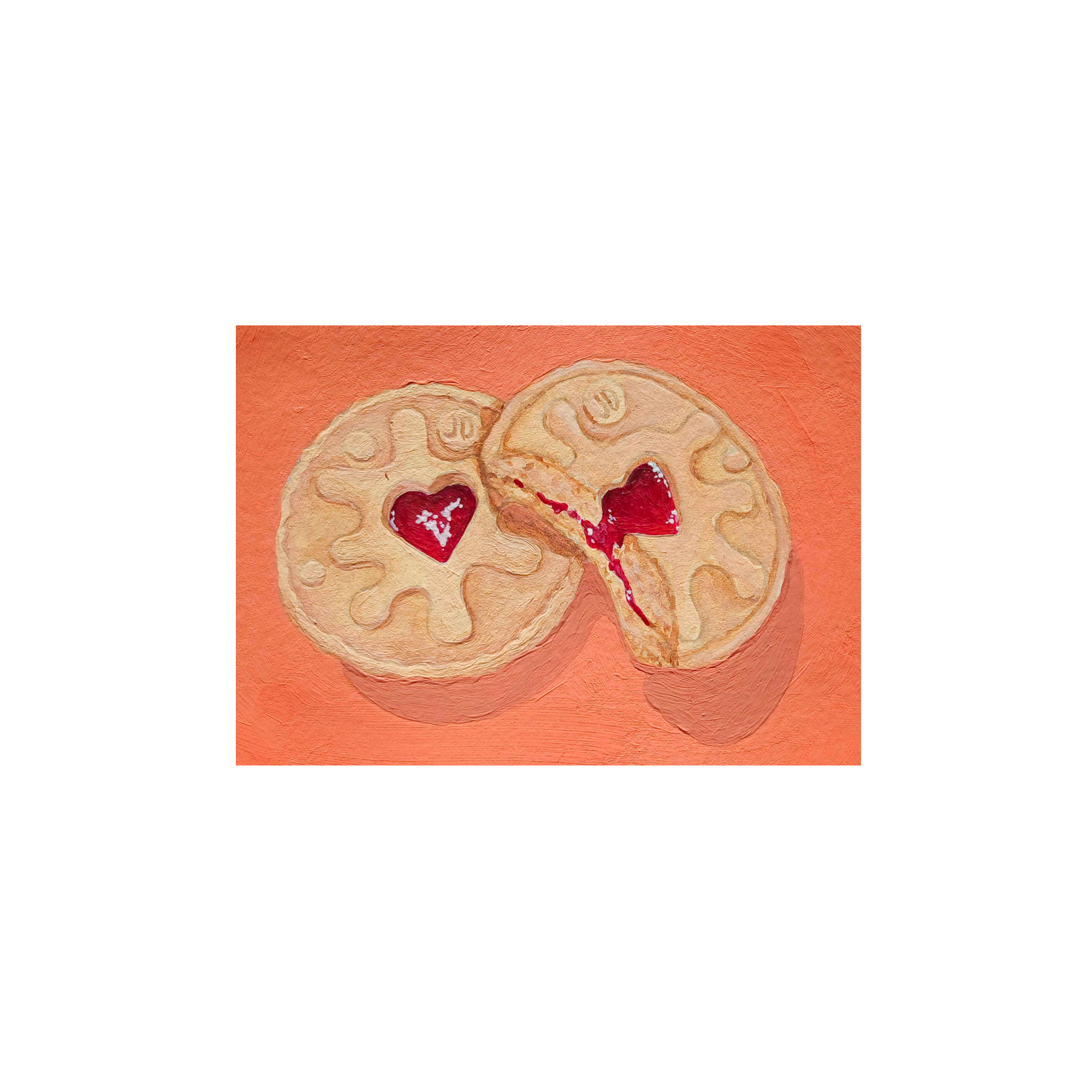 Jammie Dodgers ACEO, 2026, Acrylic and watercolour paint on mixed media paper, 6.4 x 8.9cm