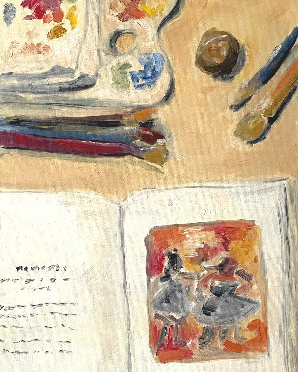 Table d'atelier, huile sur toile, 40x30 cm, 2024