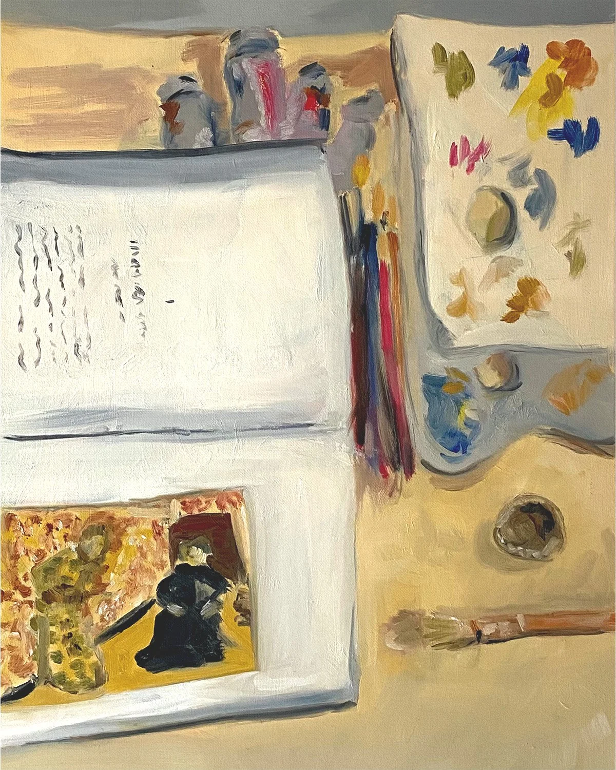 Sur la table d'atelier, huile sur toile, 50x40 cm, 2023