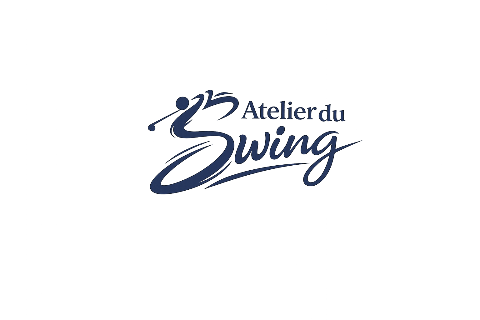 Logo de l'Atelier du Swing avec un illustration stylisée d'un joueur de golf en mouvement.