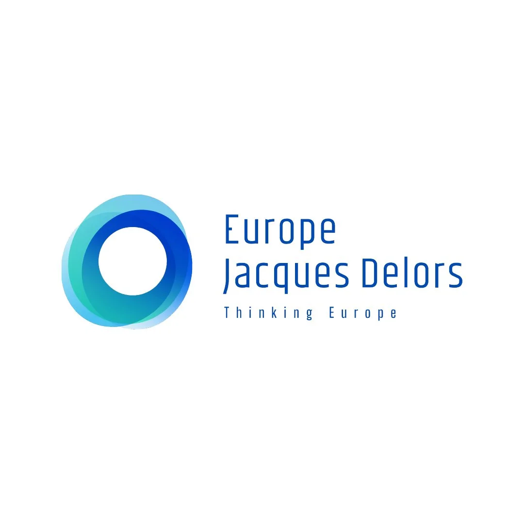 Logo for Europe Jacques Delors with a circular blue and teal graphic and the text 'Europe Jacques Delors' and 'Thinking Europe'.