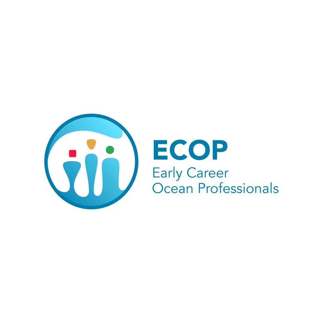 Logo for ECOP, Early Career Ocean Professionals, featuring a circular icon with stylized underwater figures and the organization name to the right.