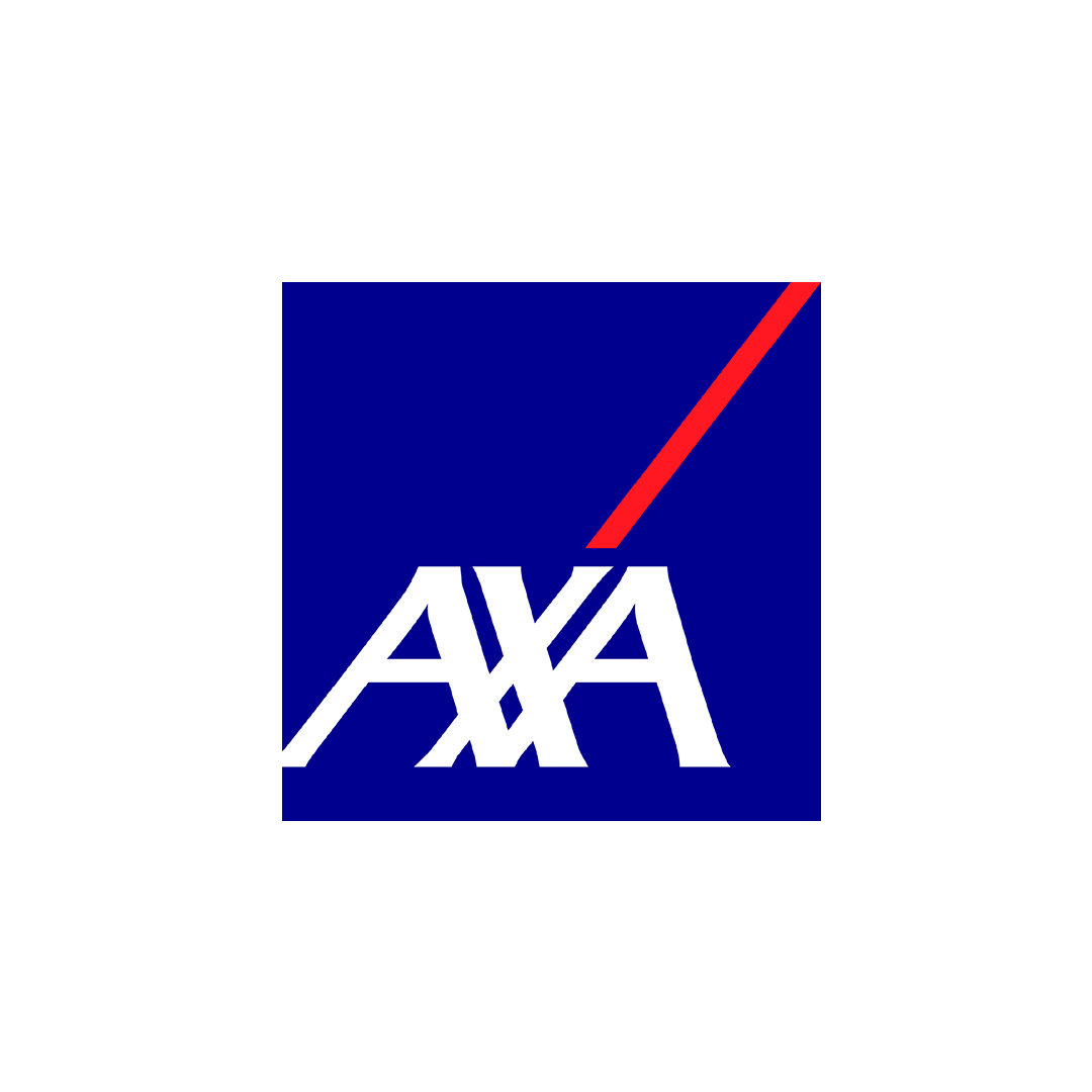 AXA logo with a blue background, white text, and a red slash.