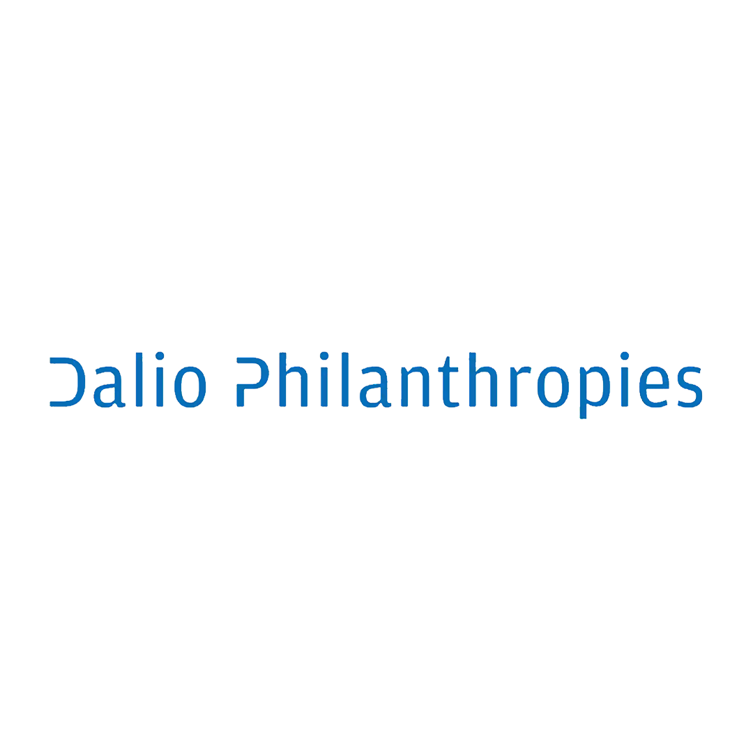 Logo for Dalio Philanthropies in blue text on a black background.