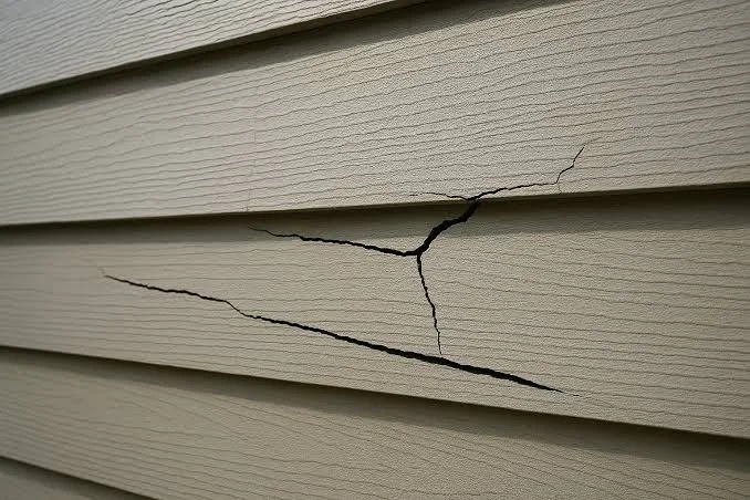 Cracked vinyl siding on a residential home