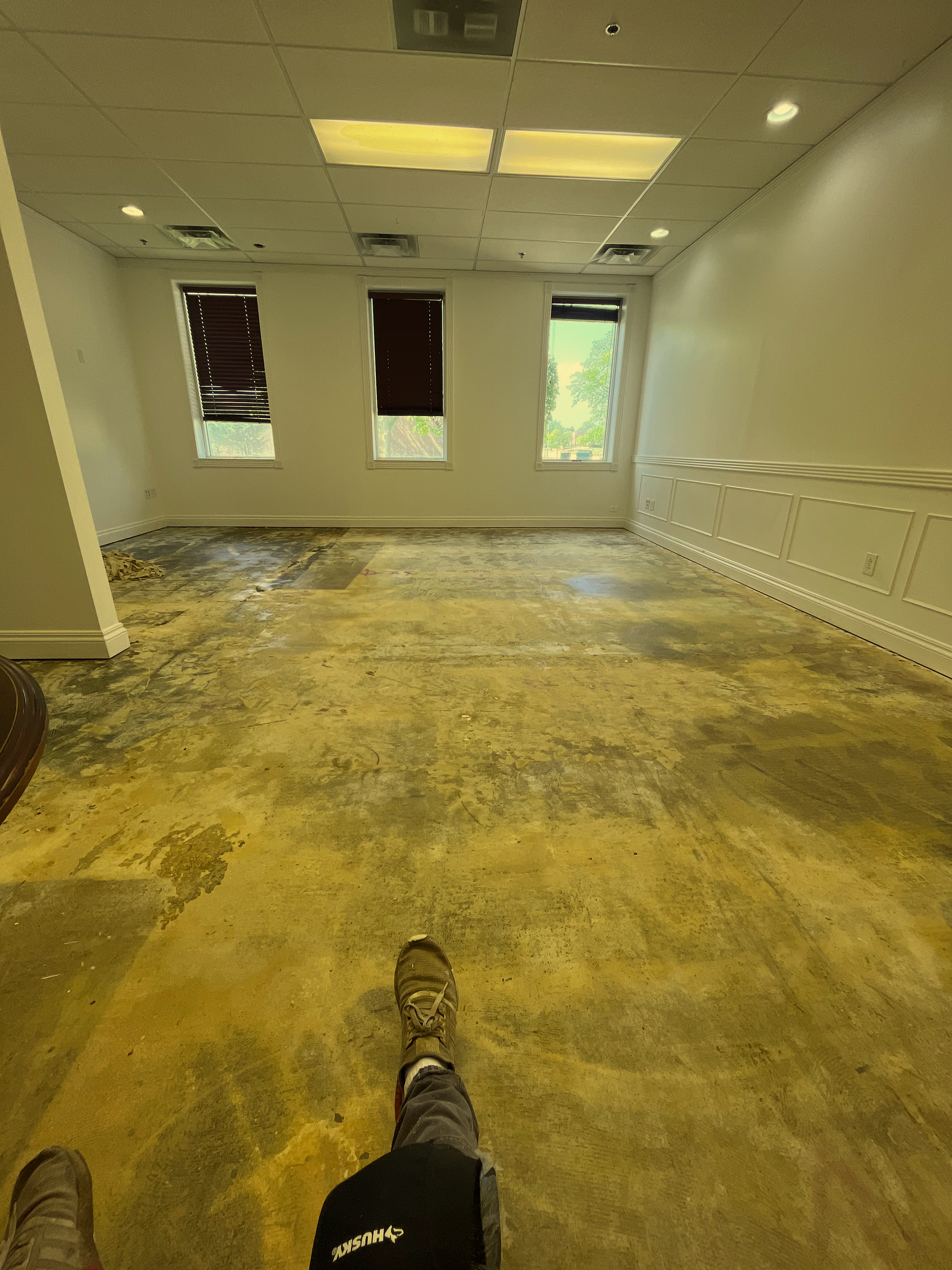 Floor sanded in preparation to install hardwood flooring