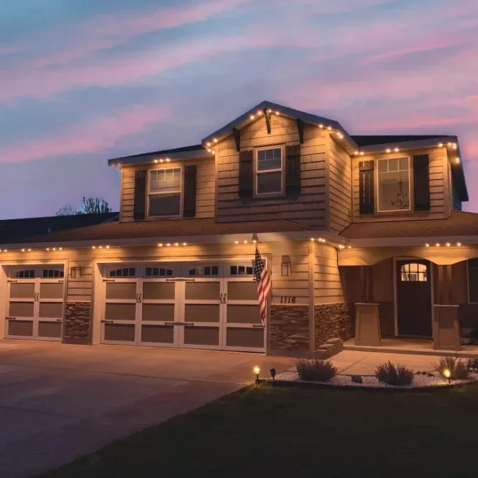Residential home with soffit lighting installed
