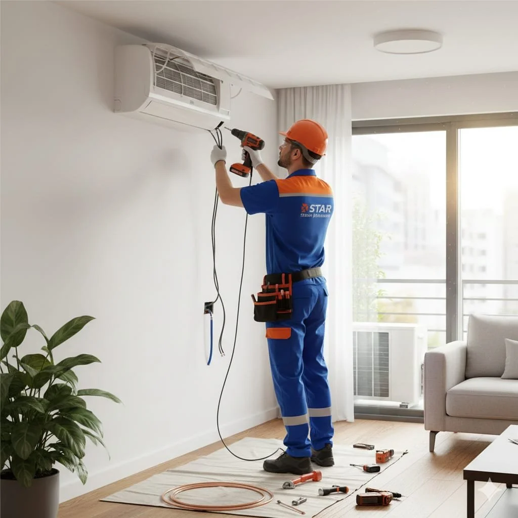 Oranssi technician working on a roof project