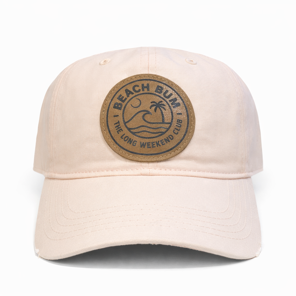 The Breakwater Cap-Sunset Coral branded leather