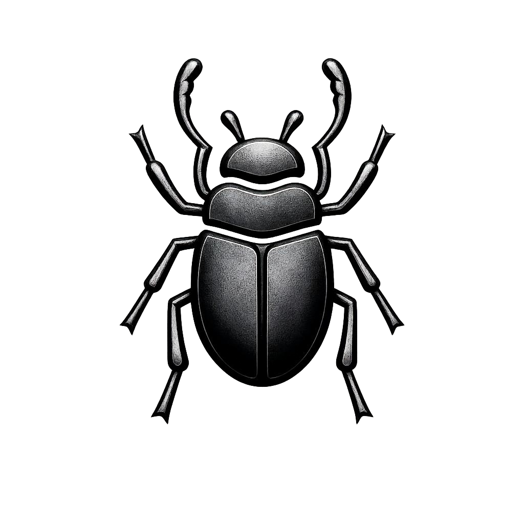 Black and white digital illustration of a beetle.