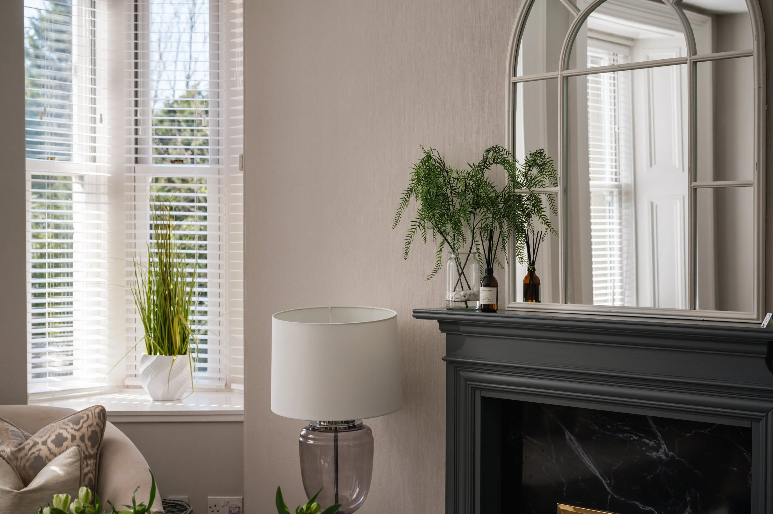 Two-bedroom self-catering apartment interior, Birnam, Dunkeld window and fireplace.jpg