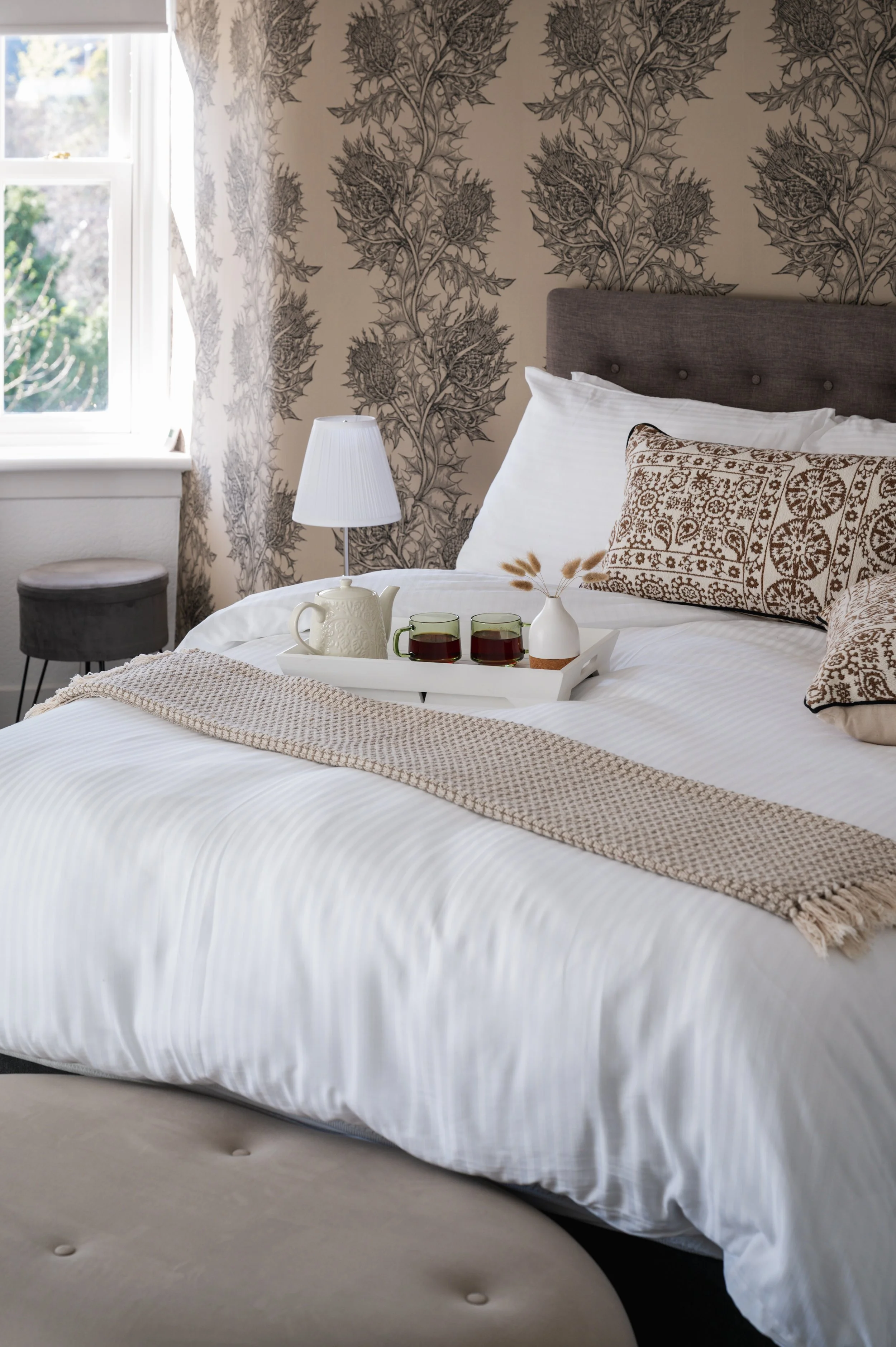 Two-bedroom self-catering apartment interior, Birnam, Dunkeld main bedroom luxury linen.jpg