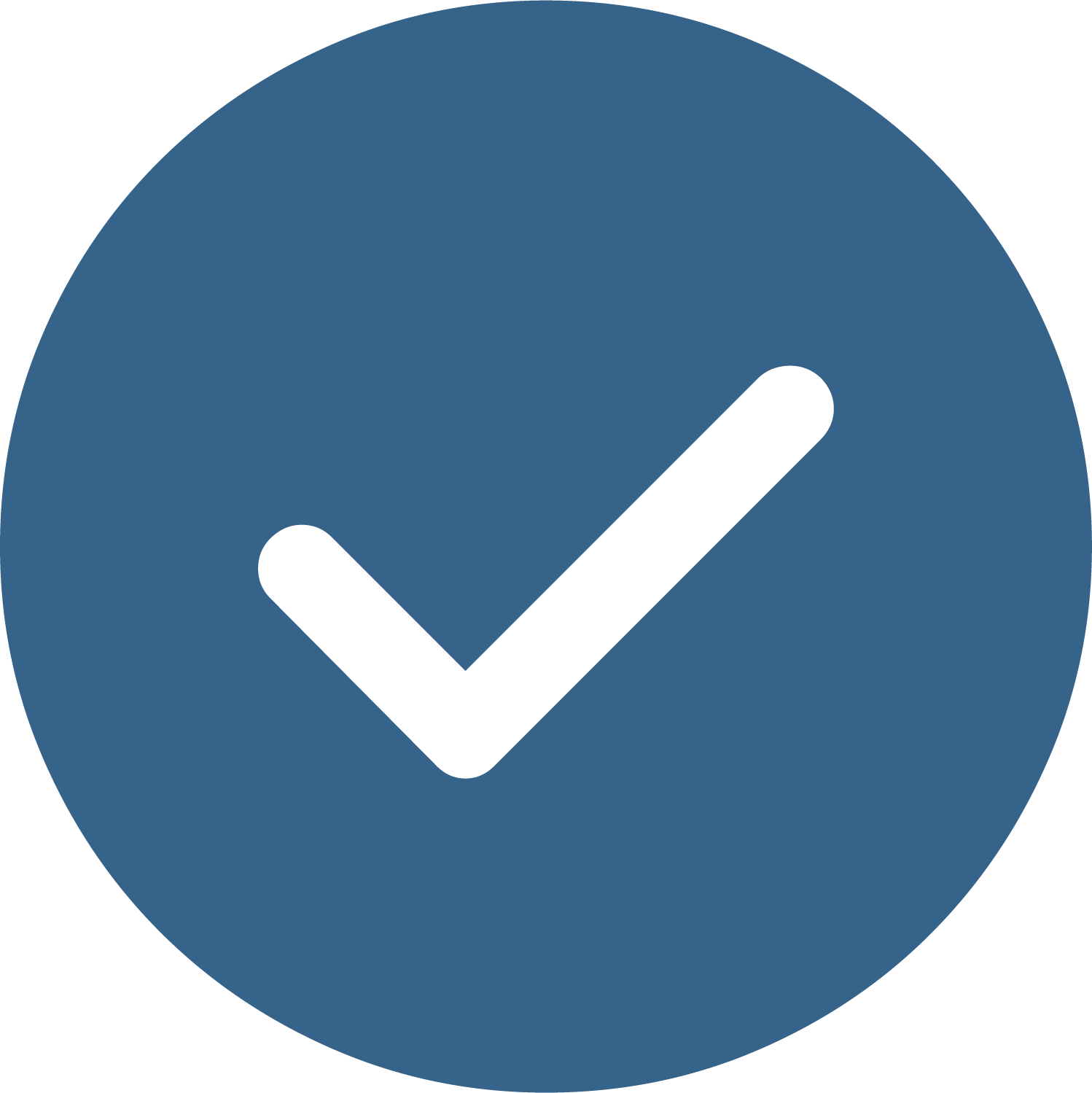 Blue circle with a black check mark in the center.