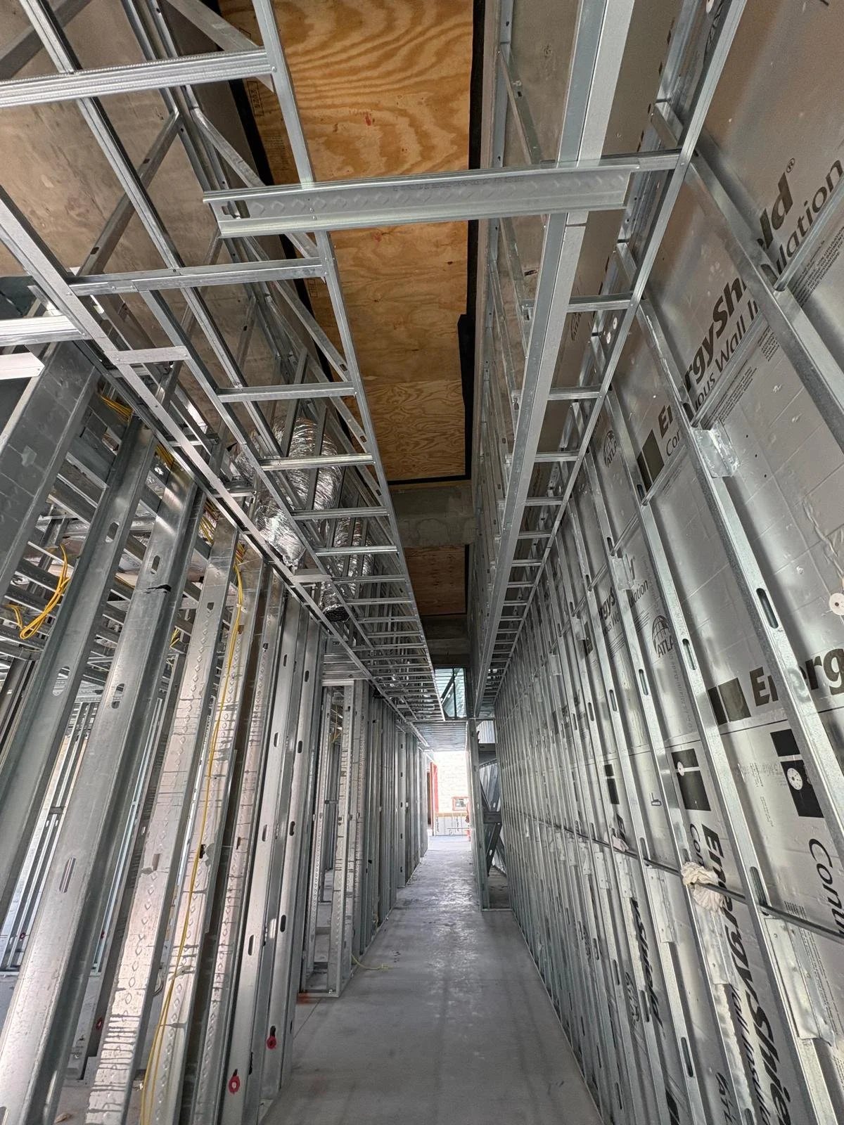 Framed opening for skylight above in a custom home