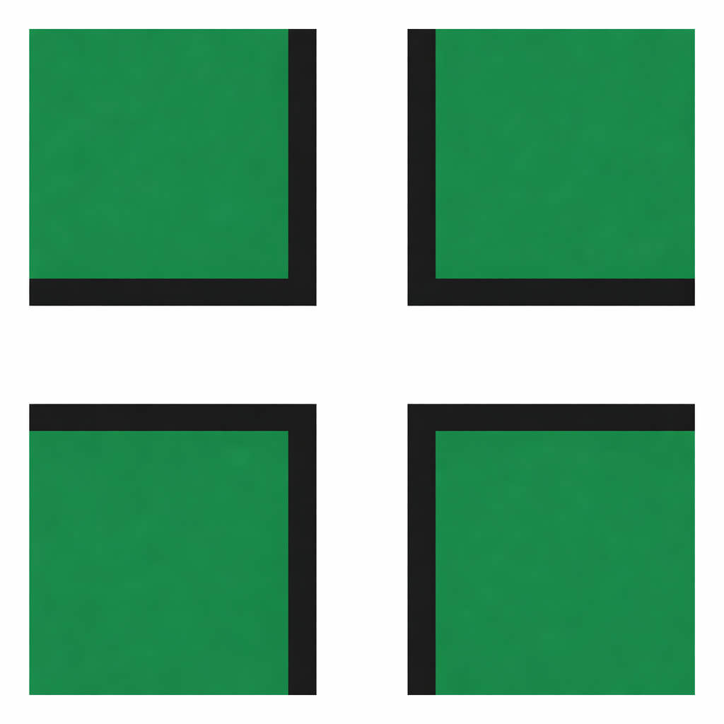 Four green rectangles with black borders arranged in a 2x2 grid pattern.