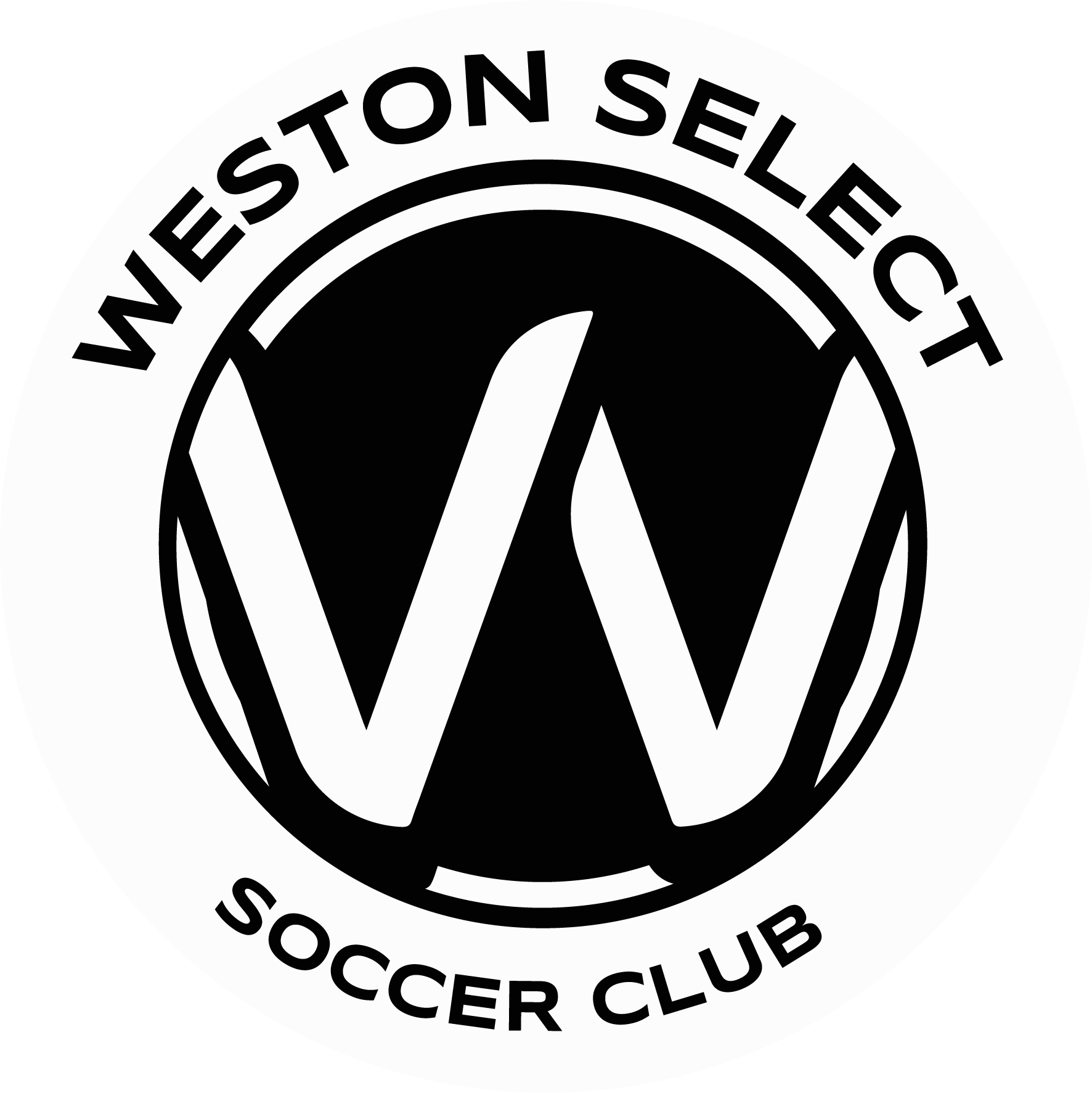 Black and white circular logo for Weston Select Soccer Club with a stylized 'W' in the center and the club's name around the outer edge.