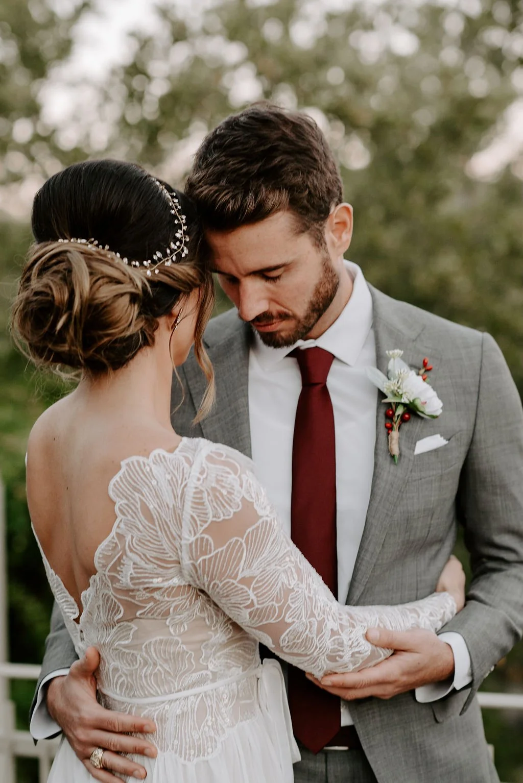 Intimate wedding portrait of a couple photographed by a Seattle wedding photographer.