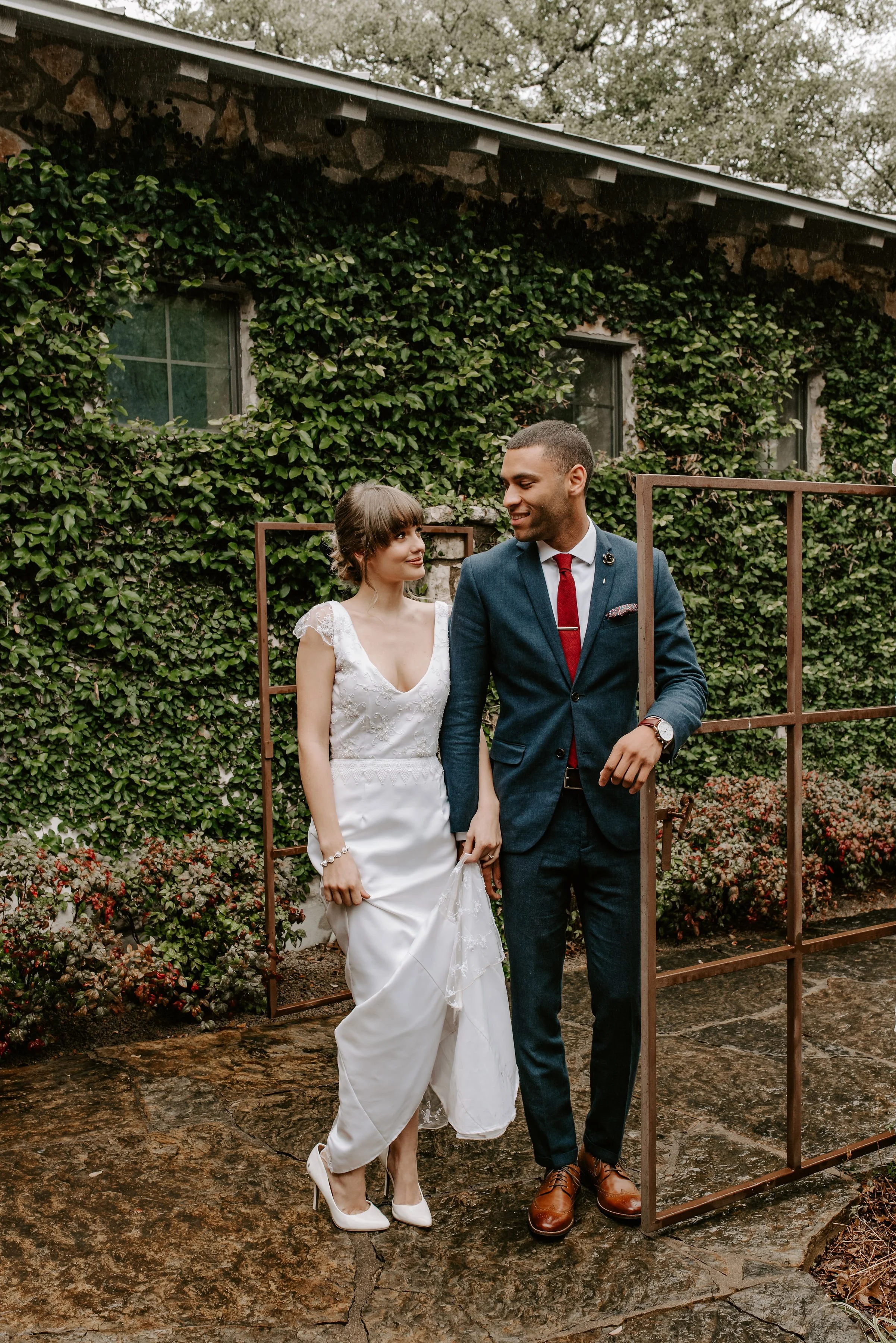 Editorial wedding portrait of a couple walking together photographed by a Seattle wedding photographer