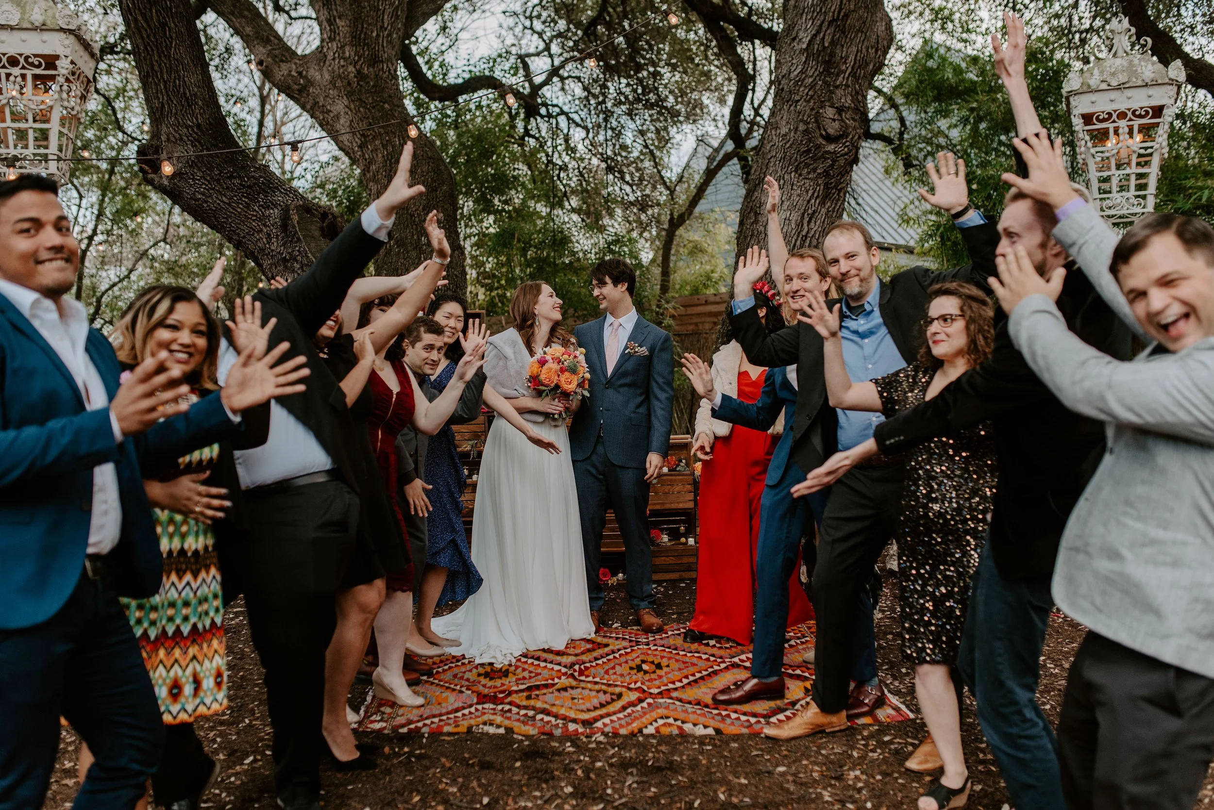 Candid wedding celebration with guests photographed at a Seattle wedding.