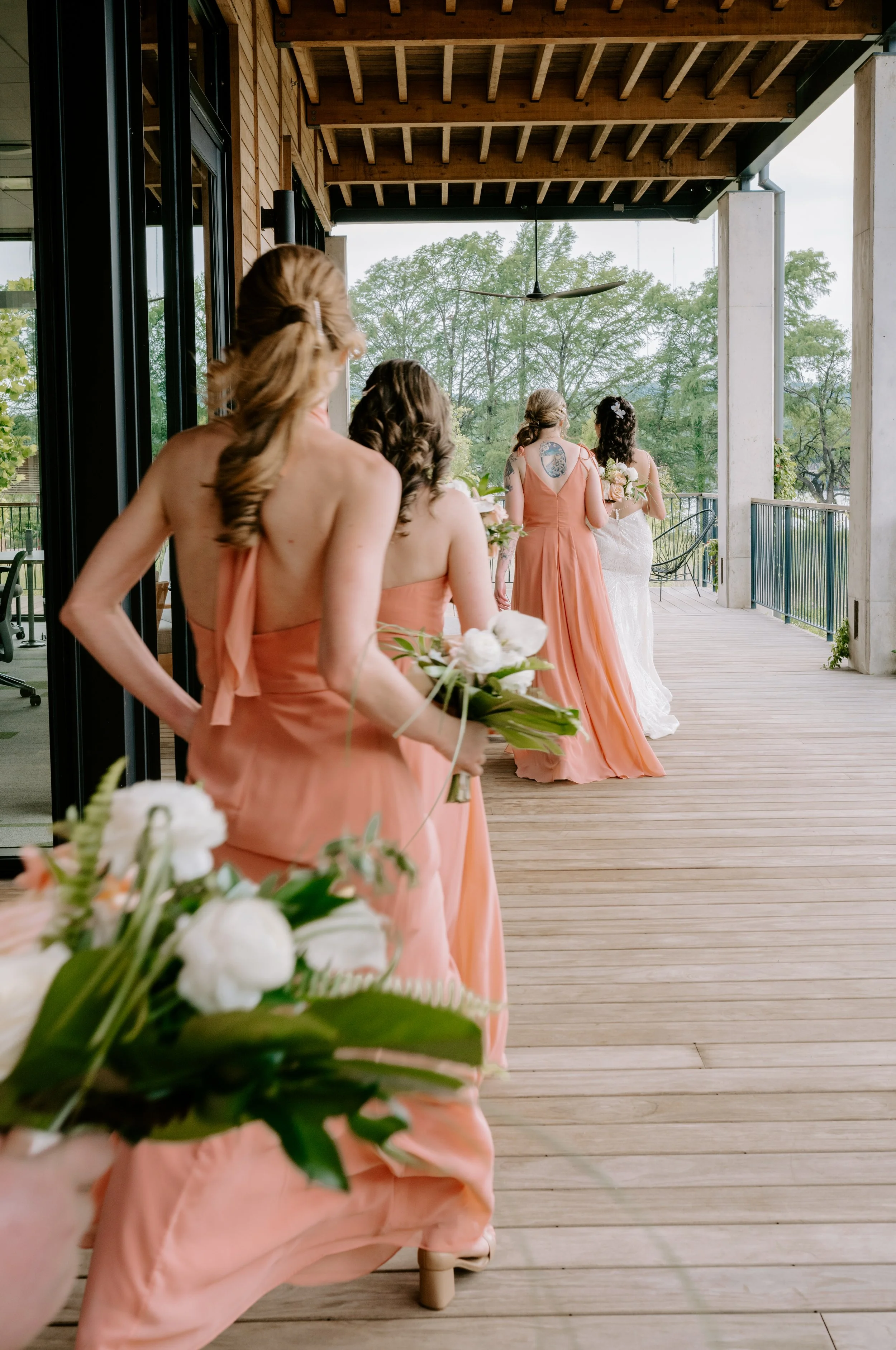 Wedding party walking together during a Seattle wedding captured in a documentary style.